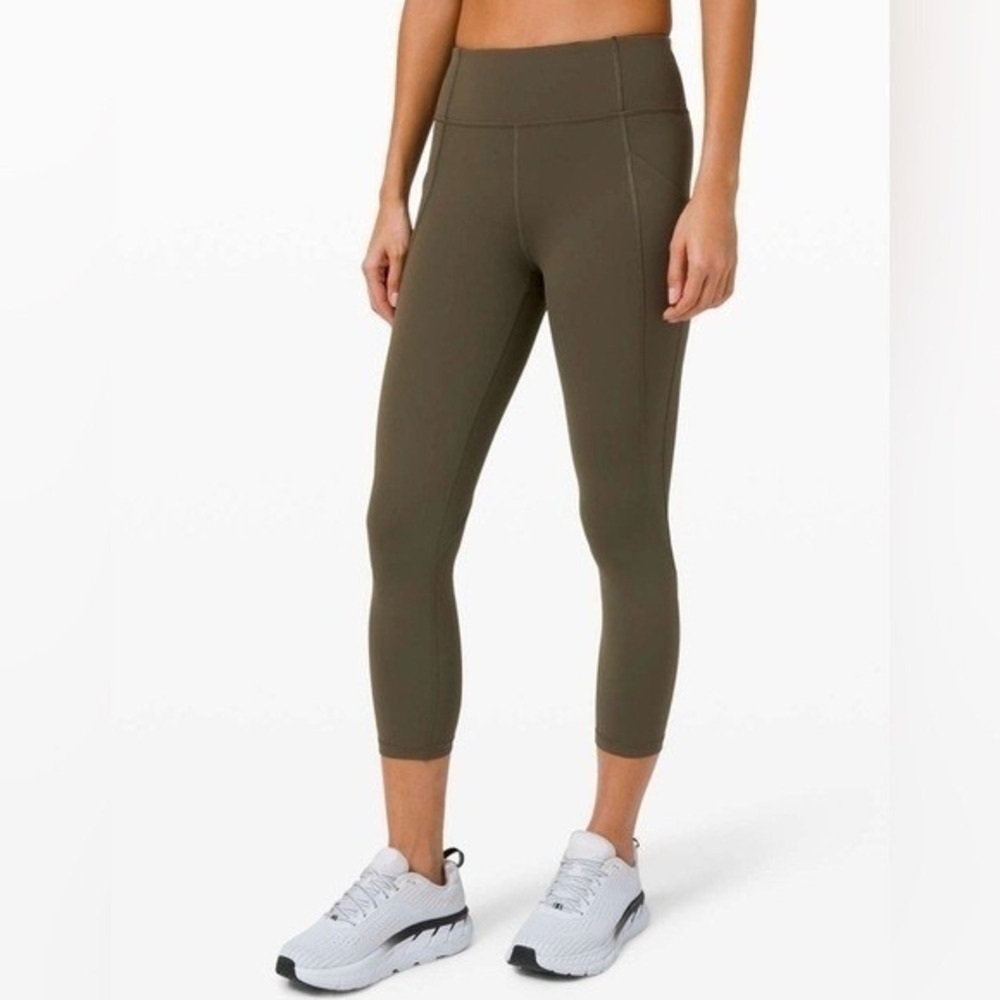 Lululemon Time To Sweat Crop 23" Dark Olive 10 Running Gym Workout Athletic